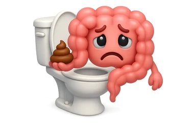 emoji stile iphone di un intestino che esce dal wc con in mano una montagnetta di feci con espressione triste a palline sticker