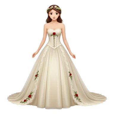 A romantic strapless A-line wedding gown with a sheer lace corset bodice and flowing floral applique skirt. sticker