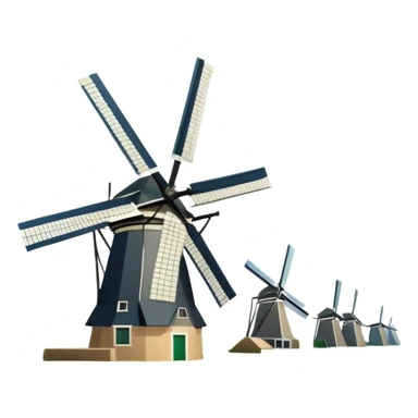 cinematic-realistic-kinderdijk-windmills-landmark-emoji,-showcasing-traditional-dutch-windmills-aligned-along-a-tranquil-canal,-with-lush-green-fields,-soft-ripples-in-the-water. sticker