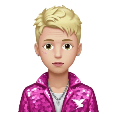 Machine Gun Kelly with blonde hair, dark pink sequin outfit sticker