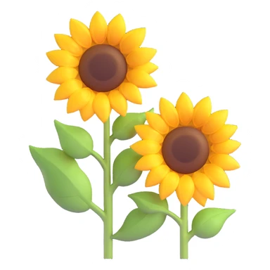 Two sunflowers with a sun in the background, in 3D iOS style, using the same colors as the reference image. sticker