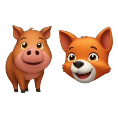 brown pig and fox sticker