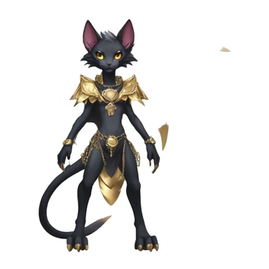 cool anthro punk kawaii edgy distinguished pretty elegant beautiful fantasy black ethereal nargacuga-Noivern-sphynx-Quiana-Fakemon collar harness gold chains necklace full body sticker