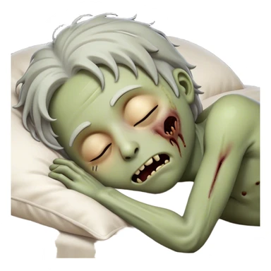 Meme-Worthy Cute Sleeping Zombie Portrait Emoji, with a delightfully quirky, slightly disheveled decaying face in soft ashen hues, head tilted back in peaceful, relaxed sleep with softly closed eyes and a tiny, endearing smile, simplified yet irresistibly charming, highly detailed with a soft eerie glowing outline that captures the gentle, unexpected cuteness of a zombie in serene repose! sticker