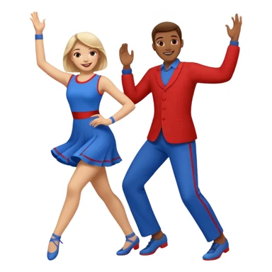 Two people dancing wearing bue and red sticker