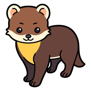 yellow-throated marten, siberian harza, small predatory mammal with yellowish throat and dark brown fur sticker