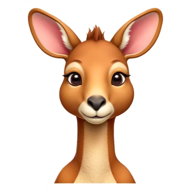 Cinematic Cute Adult Red Kangaroo Portrait Emoji, Head tilted playfully and inquisitively, showcasing a charming, robust build with soft reddish fur and a uniquely camel-like head featuring a gentle, elongated snout and rounded ears, with large, sparkling eyes full of wonder, Simplified yet irresistibly adorable features, highly detailed, glowing with a warm, friendly glow, high shine, affectionate and lively, stylized with a touch of outback whimsy, soft glowing outline, capturing the essence of a mischievous yet loving kangaroo that seems as if it could hop out of the screen into your arms! sticker