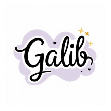 elegant cursive and bold typography of the word 'Galib' in a dreamy style, surrounded by ✨💖🌙💫🔥 emojis, with a soft gold-lavender-blue gradient, luxurious and glowing sticker