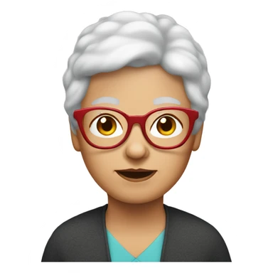 White Grandma emoji, wearing cat-eye shaped rim glasses and red hair sticker
