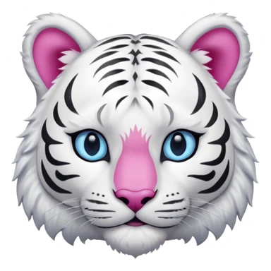 white tiger with blue eye, pink inner ears and nose sticker