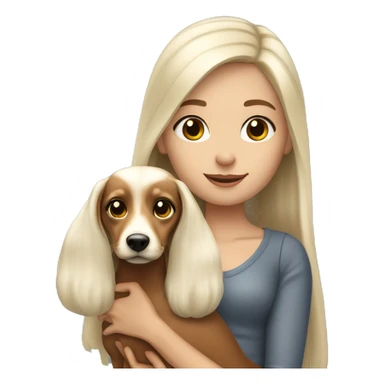 White long hair brunette girl holding blonde doxie sticker