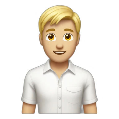 blond short hair man skinny slight stubble white shirt sticker