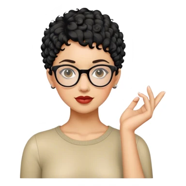 woman pixie curly cut black hair with glasses sticker