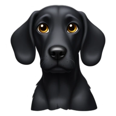 A black dog, with a black muzzle, with a white spot on his chest. With a long nose and floppy ears sticker