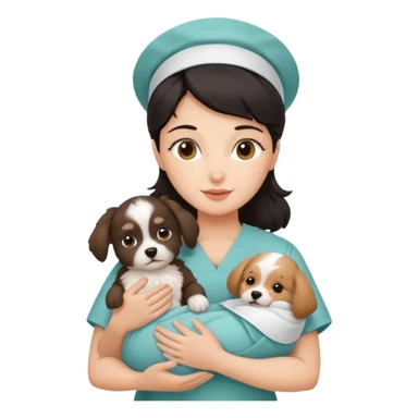 dark haired nurse holding baby dog sticker