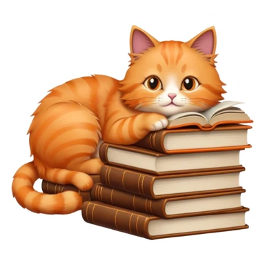 Cat reading a book leaning against a stack of books sticker