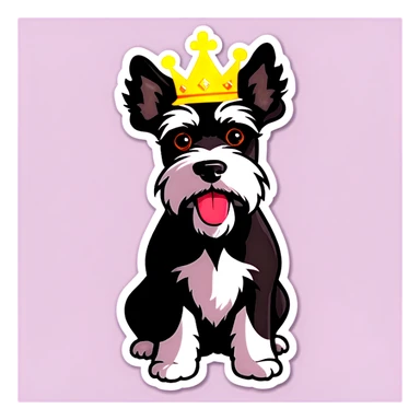 Schnauzer wearing a crown sticker