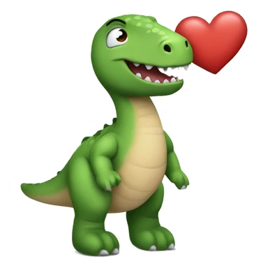 A Dino plushie with a heart sticker