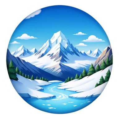 a snowy mountain landscape with icy peaks and a clear sky, fish eye lens effect sticker