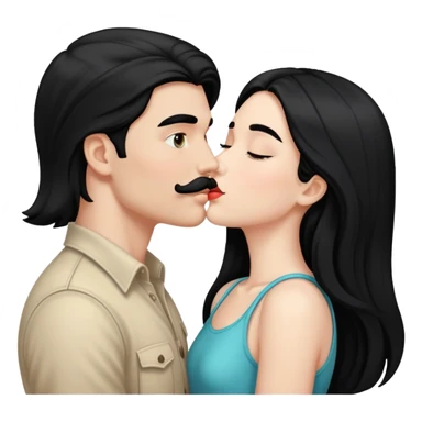 White boy with black mustache kissing white girl with long black hair sticker