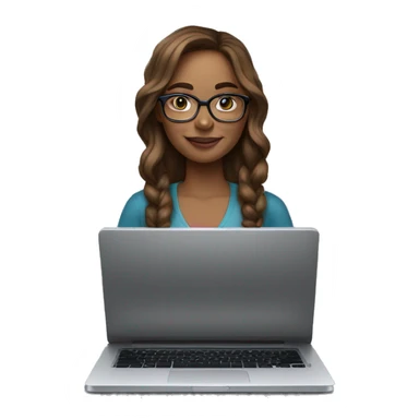 woman light skin long brown hair square glasses on laptop sticker