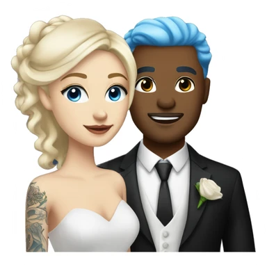 white blonde woman, blue eyes in a wedding dress with a lightskin tattooed man in a black tuxedo tie with hazel eyes sticker