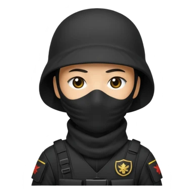 special forces soldier, black uniform, face covered, japanese sticker