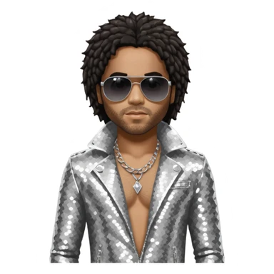 Lenny Kravitz with long dark brown hair, silver sequin outfit sticker