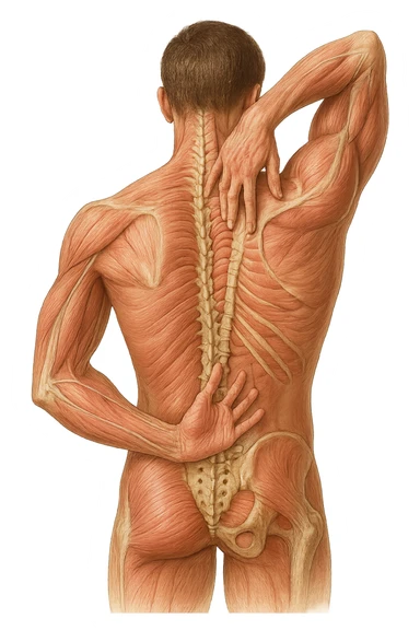 fai un immagine identica che riguarda un esercizio ma mettigli spina dorsale e muscoli in evidenza (anatomica). falla iperrealistica anatomica in 4k con spina dorsale storta in evidenza sticker