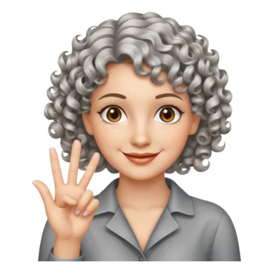 silver, short, wavy-haired with curls, smiling pretty lady, index and middle fingers crossed on one hand, hazel eyes sticker