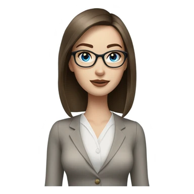 Realistic pale elegant classy model, straight shoulder length brunette, glasses and blue eyes  sticker