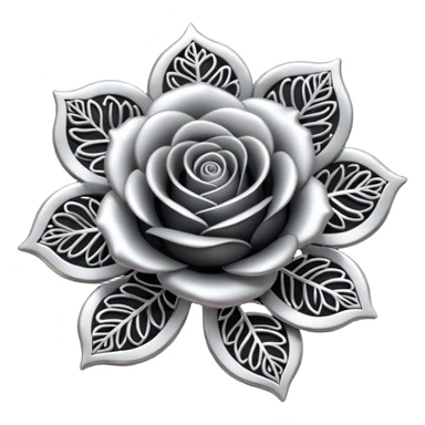 Black and silver filigree rose, 3D, extremely detailed design sticker