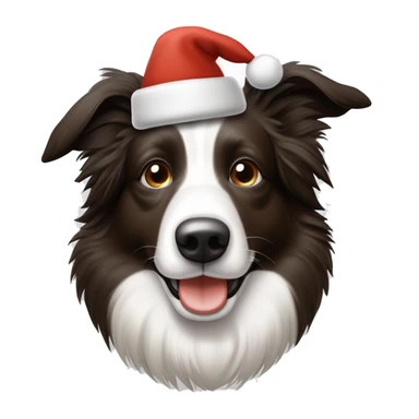 Bordercollie mit braunen und grauen stellen im weißen Gesicht. Spitze Ohren Ohren weis gesicht unterer Teil braun grau. Hat weihnachtsmütze auf  sticker