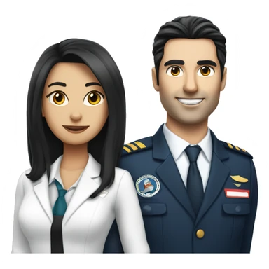 Flight attendant with long black hair and white skin with a pilot man with black hair sticker
