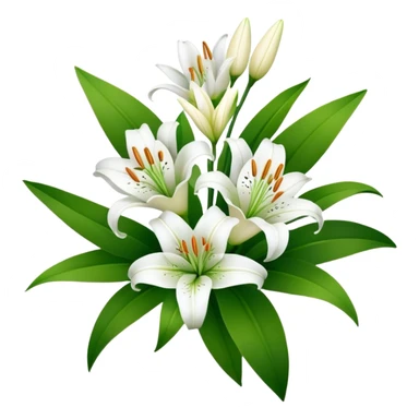 bouquet of white lily flowers with green leaves sticker