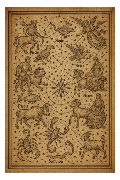 proto gothic ancient star map of constellations sticker