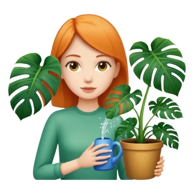woman watering her monstera plant sticker