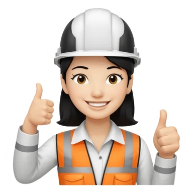 Una persona con pelo negro con casco blanco inginiero cilvil pulgar arriba sticker