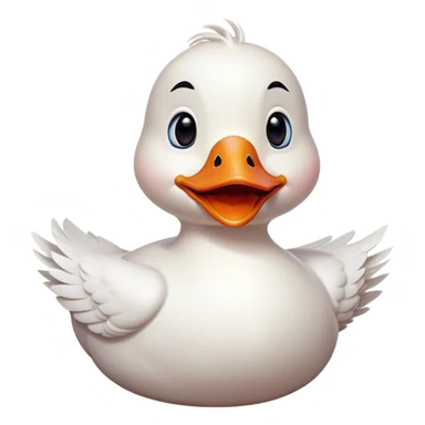 Cinematic Comical White Duck Portrait Emoji, Head tilted dramatically with an exaggeratedly amused expression, featuring a striking, glossy white plumage with a quirky red bill, wide, expressive eyes filled with playful disbelief, Simplified yet hilariously expressive features, highly detailed, glowing with a slightly sassy glow, high shine, dramatic yet playful, stylized with an air of cheeky mischief, bright and endearing, soft glowing outline, capturing the essence of a spirited and over-the-top duck, so meme-worthy it feels like it could quack its way into internet fame instantly! sticker