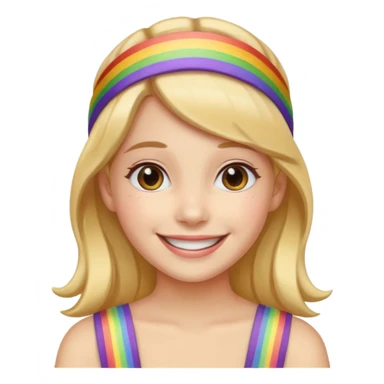 Girl wearing cloth rainbow headband and smile sticker