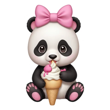 Cute chibi style girl Panda with big pink bow above ear eating and ice cream  sticker