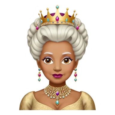 old queen with Elaborate updo hairstyle, powdered wig, adorned with jewels warm brown skin sticker