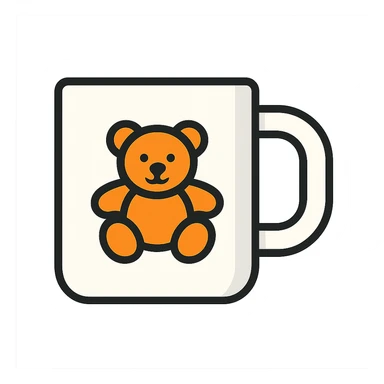 white mug with a teddy bear pattern sticker