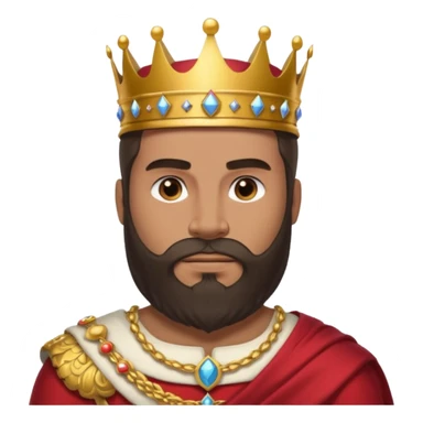 vull un perosnatge estil bimoji que sigui alt i fort amb una musculatura marcada i poderosa. Té una barba espessa i el cabell arriba fins a l'alçada del coll. Se'l representa amb la indumentària real i una corona al cap. sticker