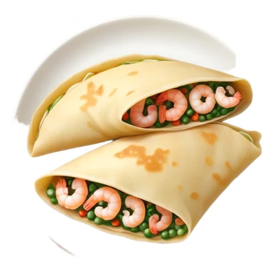 Bánh Xèo Cinematic Realistic Bánh Xèo Dish Emoji, depicted as a crispy, folded semi circle crepe filled with tiny shrimp and pork, rendered with dynamic textures and vibrant, appetizing lighting. sticker