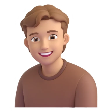 smiling young man with light brown hair, subtle 3D effect, neutral background, high resolution, no text sticker