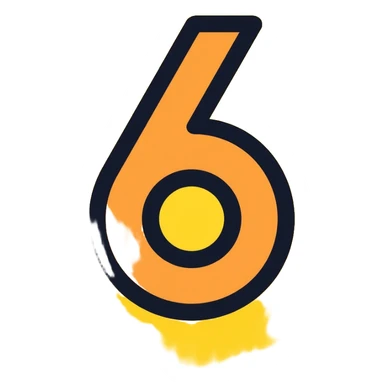 Number 6 on a yellow volumetric background sticker