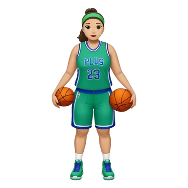 Full Body light skin Latino plus size women basketball player wearing blue and green uniform sticker