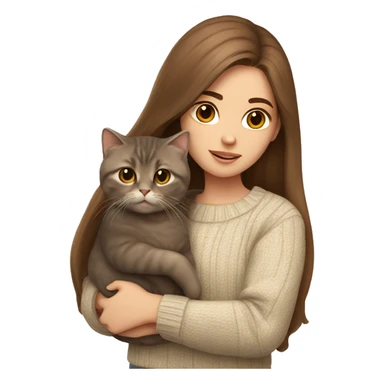 Girl with long brown hair in sweater holding a scottish fold cat sticker