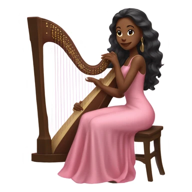 Pretty black women with long hair in a silk pink dress playing the harp sitting down sticker